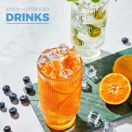 HIYAA 4PCS Glass Cups with Lids and Glass Straws, 20OZ Iced Coffee Cups, Home Essential and Coffee Bar Accessories Borosilicate Tumblers with Lid and Straw for Beer, Cocktail, Tea and Latte, Striped