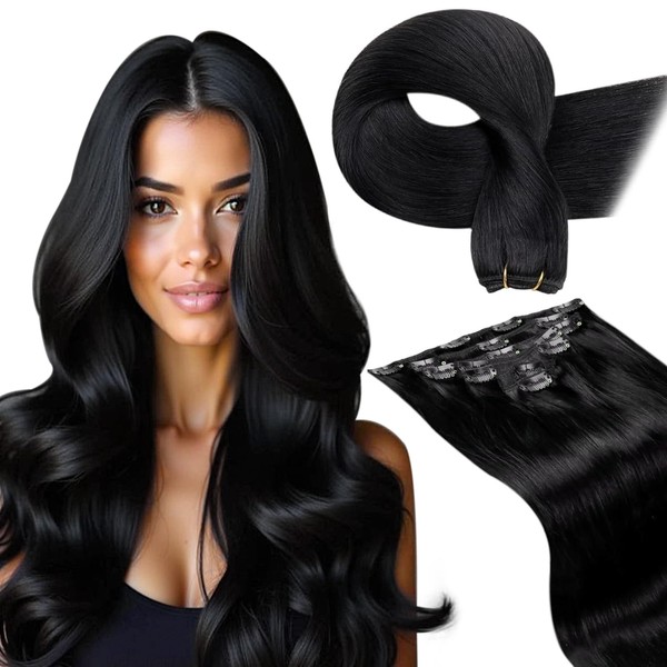 Hetto Human Hair Clip in Extensions 7pcs 120g Black Clip
