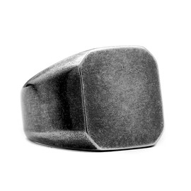 HIJONES Men's Square Signet Ring Stainless Steel Matt Brushed Wedding Band, Metal, Metal