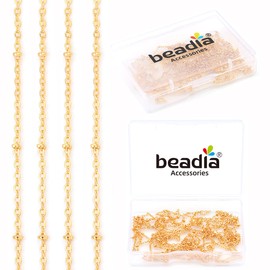 BEADIA 18K Gold Plated O Chains 1.6mm with 2mm Beads 2 Meters for Jewelry Making Findings