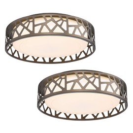 LED Flush Mount Ceiling Light 2 Pack, VICNIE 14 Inch 20W Dimmable Round Deco Lighting Fixture Oil Rubbed Bronze Finished,1400 Lumens 3000K Warm White, ETL Listed Metal Body White Acrylic Lampshade