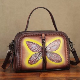 FEIGITOR Genuine Leather Purses and Handbags Women Hand Painted Crossbody Shoulder Bag