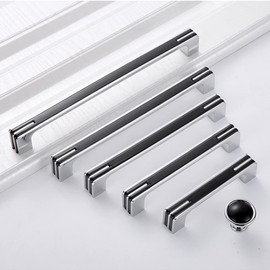 Guolich 2 Pcs Hole Centers 8.81 Inch(224mm) Kitchen Drawer Handle Door Cabinet Pulls Stainless Steel Handle Modern Brushed Brass Hardware for Wardrobe Bathroom Dresser (Black)