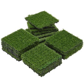 Topeakmart 27PCS Turf Interlocking Deck Tiles Fake Grass Interlocking Carpet Tiles Grass for Indoor Outdoor