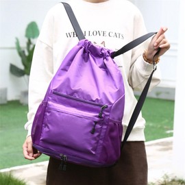 FAVORTALK Drawstring Backpack Pe Bags Purple Dry Wet Separation Sackpack with Mesh Pocket for Women Men Waterproof Lightweight Daypack Backpack Large for Swimming Hiking School - SKD10722