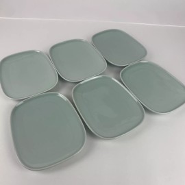Lot of 6 DELTA AIRLINES ALESSI Large Asian Ceramic Plate 6.5" x 5.5" Green NEW