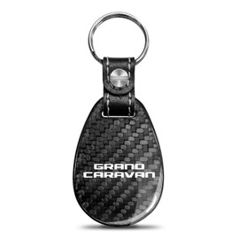iPick Image Compatible with Dodge Grand Caravan Real Black Carbon Fiber with Leather Strap Large Tear Drop Key Chain