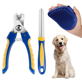 Kemowi 3 PCS Dog Nail Clippers, Safe Stainless Steel Professional Pet Nail Clipper, Nail File and Bath Brush for Large, Medium, Small Breed of Dog Cat with Safety Lock and Guard to Avoid Over Cutting