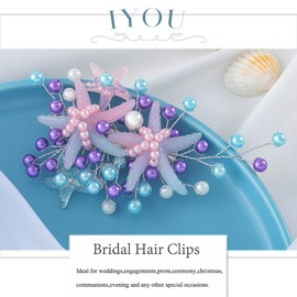 IYOU Bridal Wedding Hair Clip Purple Starfish Hairpiece Pearl Barrette Brides Bridesmaid Hair Accessories for Women and Girls