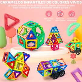 ZQSQD Bloques Magnéticos Juguetes de Construcción - 60 Piezas Juego de Imanes de Bloques Educativos 3D Creativos y Educativos, Rompecabezas de Figuras Geométricas, Regalo del Dia del Niño