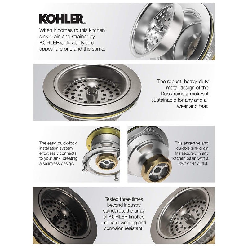KOHLER K-8801-2MB Duostrainer Sink Strainer, Sink Drain and Strainer with