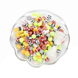100Pcs Sports Ball Beads for Jewelry Making, Sports Polymer Clay Beads, Baseball Basketball Soccer Rugby Volleyball Football Beads for DIY Crafts Bracelet (Sports Ball)
