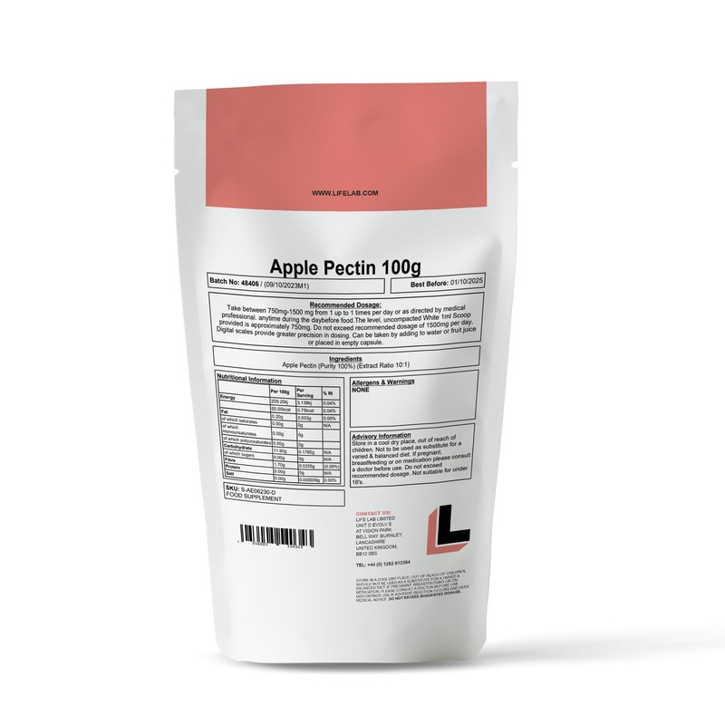 LifeLab Supplements Apple Pectin Powder, 100g - High Fiber Source,