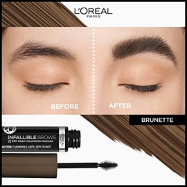 LOreal Paris Infallible Volumizing 24H Wear Mscara para cejas, maquillaje de cejas de larga duracin para cejas 2 veces ms completas, 5.0 Morena, 0.13 