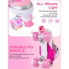 Sowume Adjustable Kids Roller Skates for Girls and Women, All 8 Wheels of Girl's Skates Shine, Safe and Fun Illuminating for Beginner