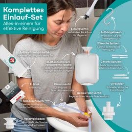 Medi Grade Enema Kit for Intimate Cleansing for Home - 2L Capacity - Enema Kit with Reusable, Accessories, Instructions, Portable Bag and More - 100% Transparent