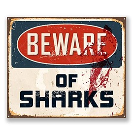2 x 10cm/100mm Beware of Sharks Vinyl Sticker Decal Laptop Travel Luggage Car Bike Sign Fun #6526