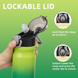 Konokyo Insulated Water Bottle with Straw and Carry Loop,18 oz Stainless Steel Double Wall Vaccum Metal Water Flask with Leak-proof Lid,Matcha Green