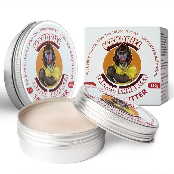 Mandrill Tattoo Enhancer Butter - 5oz Tattoo Balm and Skin Moisturizer for Before, During, and Aftercare - Also Works as a Beard Balm, Scar Removal.