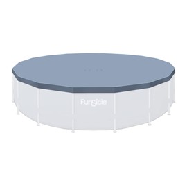Funsicle 18 Foot Durable Round Pool Cover with Adjustable Drawstring for Oasis, Activity, Quickset and Above Ground Outdoor Swimming Pool, Gray