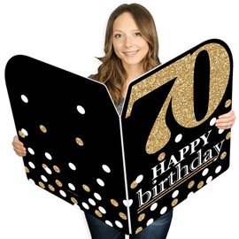 Big Dot of Happiness Adult 70th Birthday - Gold - Happy Birthday Giant Greeting Card - Big Shaped Jumborific Card - 16.5 x 22 inches