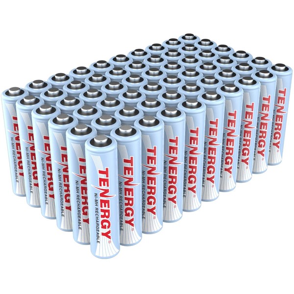 Tenergy AAA Rechargeable Battery, High Capacity 1000mAh NiMH AAA Battery, 1.2V Triple A Batteries, 60 Pack