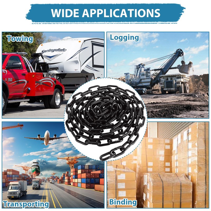 AKOLAFE 5/16 Black Chain Link 13.1ft Heavy Duty Chain Grade
