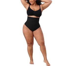 MELVARA Shapewear Thong Tummy Control - Seamless Shaping Thong Panties High Waist Body Shaper for Women (US, Alpha, Medium, Regular, Regular, Black)