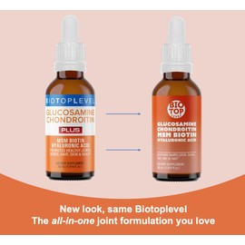 BIOTOPLEVEL Liquid Glucosamine, Chondroitin, MSM, Biotin, Hyaluronic Acid, All in One Formula for Good Health of Joints, Bones, Hair, Skin & Nails