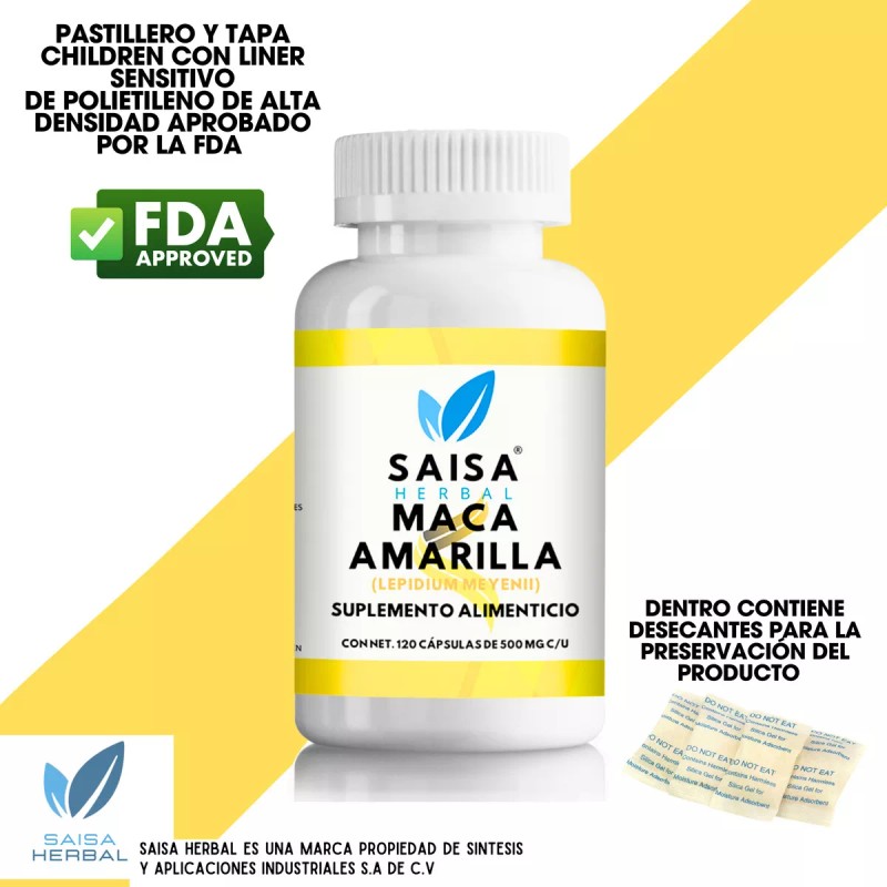 Saisa Herbal Maca Amarilla Orgánica 100% Pura Con 120 Cáp