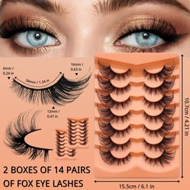 KEYRI 14 Paare Natürliche Wimpern Wispy Lashes Look Ausgestellte Falsche Weiche Flauschige Wimpern Cat Eye Wispy Natural Short False Eyelashes Super Natural Cross Fluffy Soft (Schwarz)