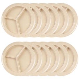 TrueCraftware- 3 Compartment Deep 8-3/4” Serving Plate Tan Color Melamine Set of 12- Dishwasher Safe Break-Resistant Serving Platter Dinner Plates Portion Plates for Dinner Home Kitchen Restaurants