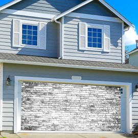 Vintage Brick Wall Garage Door Cover Decoration, Large Rustic Gray White Stone Wall Garage Door Decorations Banner Stone Garage Door Covers for Kids Adult Birthday Party Background,8x6 ft