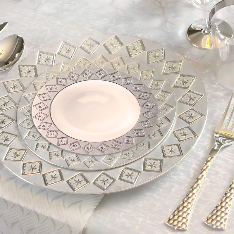 DecorLine Stunning White & Silver "Imperial" Soup Bowls - 12