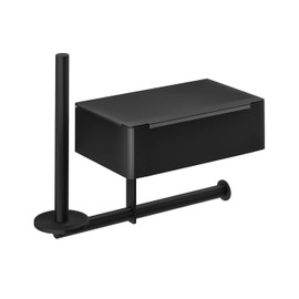 Matte Black Toilet Paper Holder, Toilet Paper Stand with Shelf & Storage, Tissue Paper & Wet Wipes Dispenser, Self Adhesive Roll Holder Wall Mount, Stainless Steel Bathroom Decor, RV Accessories