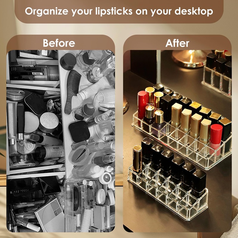 EKIND 12スロット口紅ホルダー、リップグロスディスプレイラック、ネイルポリッシュ透明オーガナイザー、化粧品マネージャー、ドレッシングテーブル用透明メイク収納ボックス