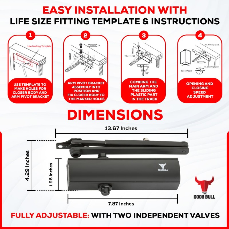 Commercial/Residential Grade Door Closer – Aluminum Heavy Duty 3 Spring