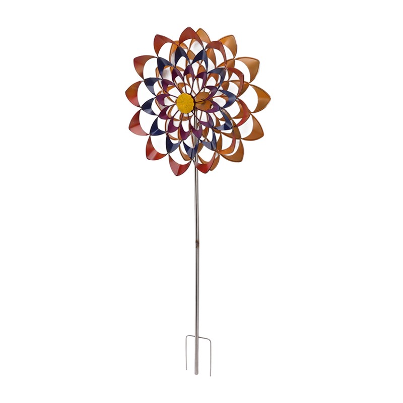 Outdoor 3D Windmill Colourful Exquisite Metal Wind Spinner with Ground