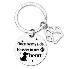 Pet Dog Memorial Gift Keychain Loss of Dog Sympathy Bereavement Gifts for Loss of Dog Loss of Pet Gifts for Child Once By My Side forever In My Heart Keychain for Dog Lovers Gifts for Women Men