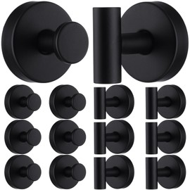 MorningRo 12 Pack Suction Cup Hooks for Shower Stainless Steel Shower Towel Hook No Drill Suction Hooks for Bathroom Heavy Duty Towel Hook (Black)