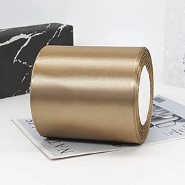 ZYOOO 10cm Wide Satin Ribbon,25m Champagne Gold Large Thick Ribbon for Wedding Decoration,Cutting Ceremony,Grand Opening,Sash,Chair,Table,Bows Floral,Sewing Craft,Gift Wrapping,DIY Decoration