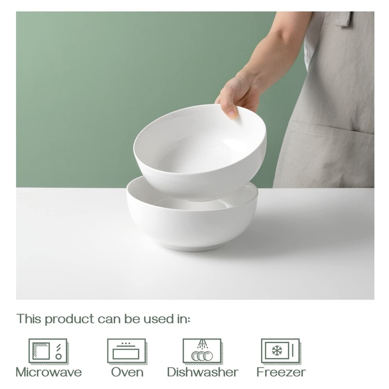 DOWAN Salad Bowls, Large Pho Bowls, 8" White Centerpiece Bowls