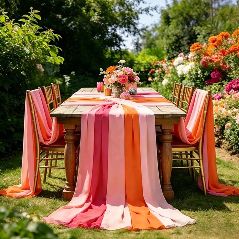 Whaline 3Pcs Chiffon Table Runner 10 Ft Sheer Table Cover