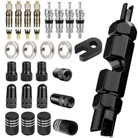 JONMON Valve Core Remover Tool, 26Pcs Bicycle Tire Presta and Schrader Valve Stem Adapters and Caps Bike Tyre Repair Removal Replacement Kit Set for Cycling MTB Road Bike