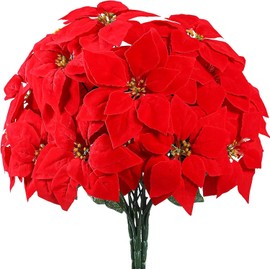 Poinsettias Artificial Christmas Flowers Decorations - 3 Pcs Artificial Red Poinsettia Flowers for Christmas Tree,Fake Poinsettia 7.87" with Stems 7 Heads Big Red Flowers for Home Xmas Tree Decor