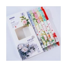 Lopenle 12 pieces Camellia Flower Retractable Gel Pens, Floral Secret Garden Party Theme Writing Pens, 0.5mm Fine Tip Click Pens for Women, Girls, Journaling, Note-Taking, Office Supplies