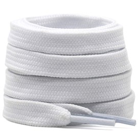 DELELE Solid Flat Shoelaces Hollow Thick Athletic Shoe Laces Strings 2 Pair, 01 White, 55 inch (140CM)