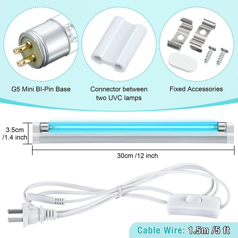 Qualirey 2 Pack UV Lamp Ozone Free, 253.7nm Wavelength UVC