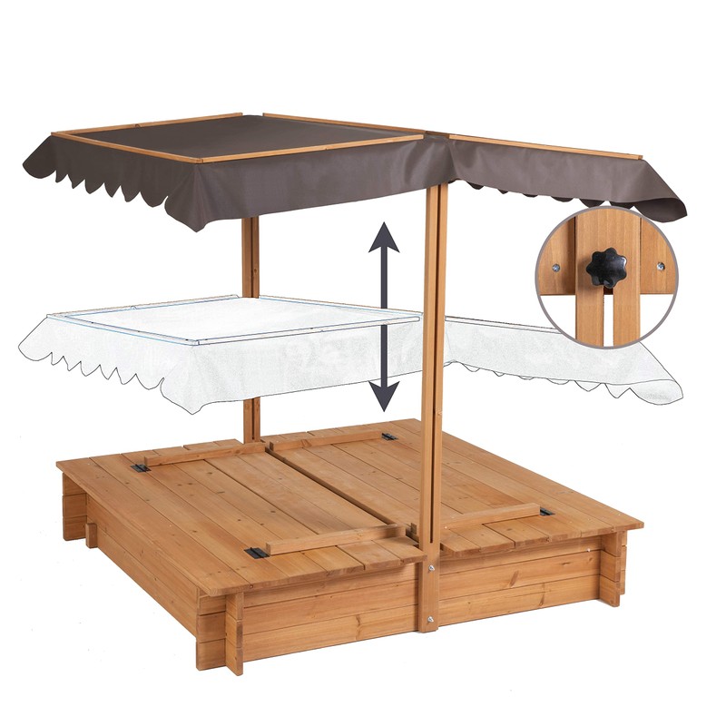 BIRASIL Wood Sandbox with Cover, Sand Box with 2 Bench