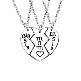AGR8T 3pcs Mother Daughter Pendant Necklace Mom Big Little Sister Love Broken Heart Pendant Gift for Family